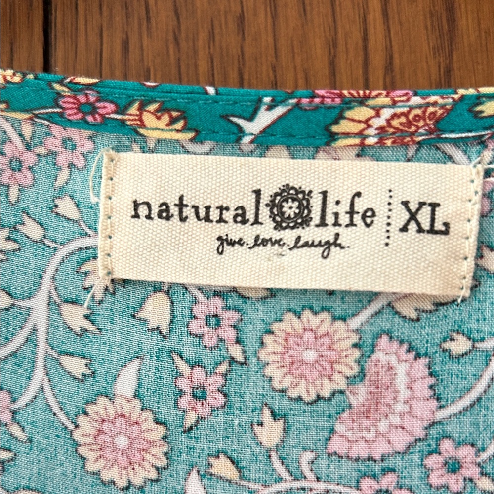 NATURAL LIFE Teal Floral Maxi Dress with Orange Hem - Picture 2 of 8